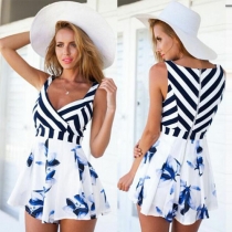 Fashion V-neck Sleeveless Striped Print Dress