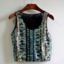 Ethnic Style Colorful Sequins Sleeveless Crop Tops
