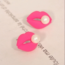 Fashion Candy Color Pearls Lip-shaped Stud Earrings