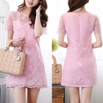 Sweet Style Lace Crochet Short Sleeve Slim Fit Dress