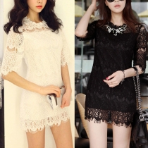 Fashion 3/4 Sleeve Hollow Out Lace Slim Fit Dress