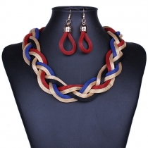 Retro Style Contrast Color Metal Necklace + Earrings Set