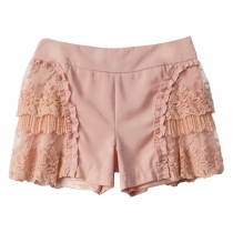 Fashion Lace Spliced Flouncing Solid Color Shorts