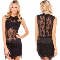 Sexy See-through Gauze Sleeveless Slim Fit Lace Dress