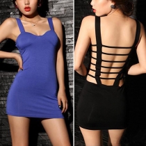 Sexy Backless Solid Color Slim Fit Nightclubs Sling Dress