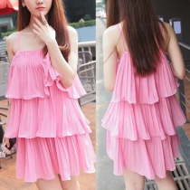 Fashion Solid Color Multi-layer Flouncing Chiffon Sling Dress