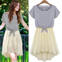 Fashion Striped T-shirt + Sling Dress Two-piece Set