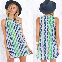 Fashion Colorful Geometric Print Sleeveless Dress