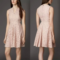 Elegant Solid Color Sleeveless V-neck Lace Dress