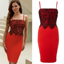 Fashion Lace Spliced Slim Fit Sling Party Dress