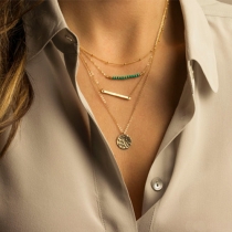 Fashion Beaded Turquoise Metal Sheet Pendant Multi-layer Necklace