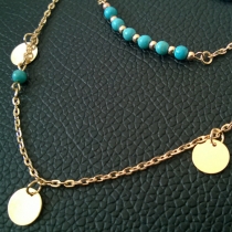 Fashion Turquoise Metal Sheets Double-layer Necklace