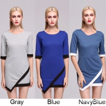 Fashion Contrast Color Half Sleeve Irregular Hem Slim Fit Dress