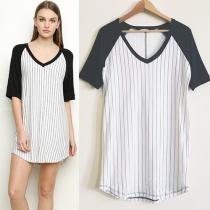 Fashion Contrast Color Short Sleeve Loose Striped T-shirt