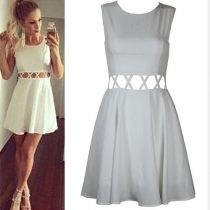Fashion Solid Color Sleeveless Hollow Out High Waist Dress