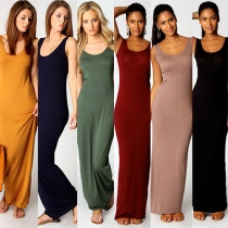 Fashion Solid Color Sleeveless Round Neck Maxi Dress