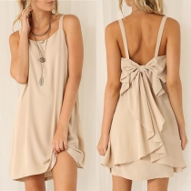 Sexy Bowknot Backless Solid Color Sling Chiffon Dress