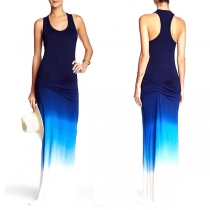 Sexy Strapless Color Gradient Maxi Dress