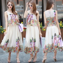 Bohemian Style Floral Print Chiffon Sling Dress