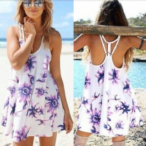 Sexy Backless Floral Print Loose Sling Dress