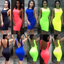 Sexy Backless Sleeveless Solid Color Nightclubs Bodycon Dress