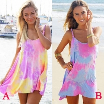 Fashion Color Gradient Tie-dye Printed Beach Dress