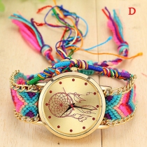 Ethnic Style Colorful Braided Watchband Round Dial Quartz Watch 