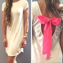 Sexy Backless Bowknot Short Sleeve Round Neck Dress