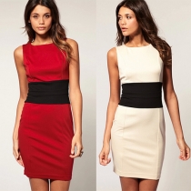 Fashion Sleeveless Round Neck Slim Fit Contrast Color Dress