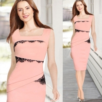 Fashion Round-neck Sleeveless Lace Spliced Sheathy Dress