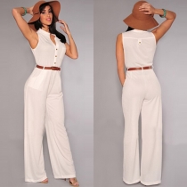 Fashion Sleeveless V-neck High Waist Solid Color Jumpsuits