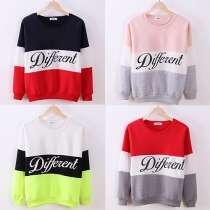 Fashion Contrast Color Letters Printed Long Sleeve Round Neck Sweatshirt