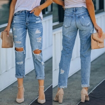 Retro Distressed Ripped High Waist Relaxed-fit Jeans