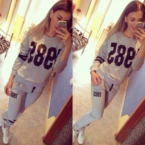 Fashion Long Sleeve Round Neck Numbers Printed Sports Suit