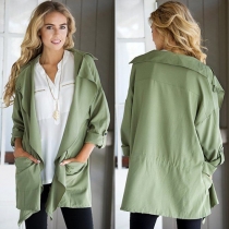 Fashion Solid Color Long Sleeve Lapel Trench Coat