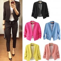 OL Style Puff Sleeve Solid Color Blazer