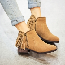 British Style Thick Heel Pointed Toe Tassel Ankle Boots Booties