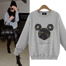 Fashion Long Sleeve Round Neck Mickey Mouse Printed Sweatshirt