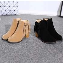 Fashion Round Toe Thick Heel Tassel Knight Boots Booties