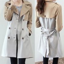 Fashion Contrast Color Doule-breasted Lapel Trench Coat