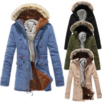 Fashion Solid Color Long Sleeve Hooded Men's Warm Padded Coat