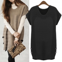Fashion Solid Color Short Sleeve Round Neck Oversized Knitted Dress