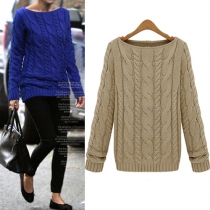 Fashion Solid Color Long Sleeve Round Neck Sweater