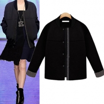 Fashion Contrast Color Stand Collar Long Sleeve Little Coat