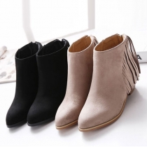 Fashion Thick Heel Pointed Toe Tassel Ankle Boots Booties