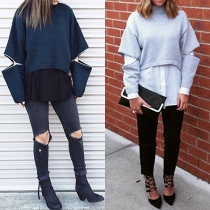 Fashion Solid Color Long Sleeve Turtleneck Zipper Sweater
