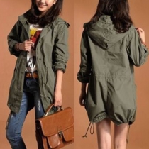 Fashion Solid Color Gathered Waist Hooded Jacket