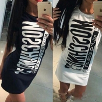 Fashion Short Sleeve Round Neck Letters Printed Dress