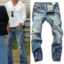 Distressed Style Slim Fit Men's Jeans