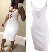 Sexy Low-cut Hollow Out Solid Color Bodycon Dress